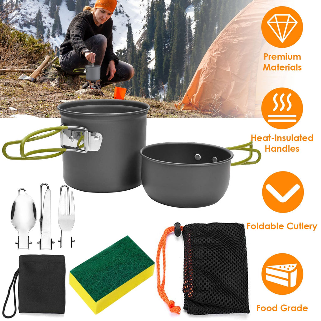8-Piece Camping Cookware Set | Aluminum Pot, Lid & Utensils