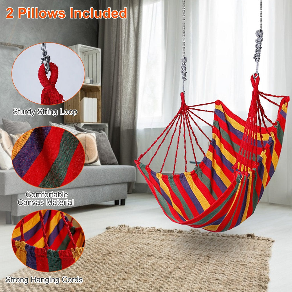 440 LBS Hammock Hanging Chair | Canvas Swing Seat with 2 Pillows