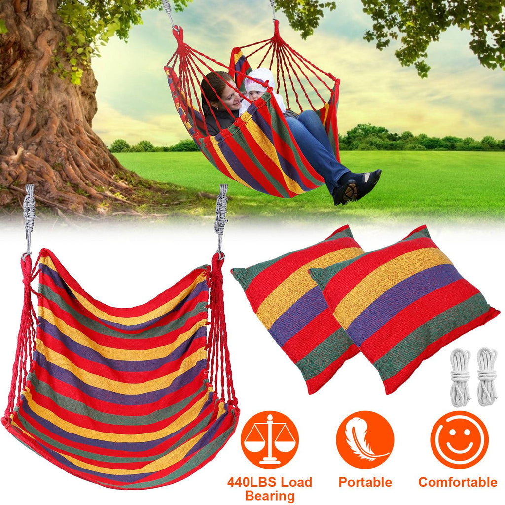 440 LBS Hammock Hanging Chair | Canvas Swing Seat with 2 Pillows