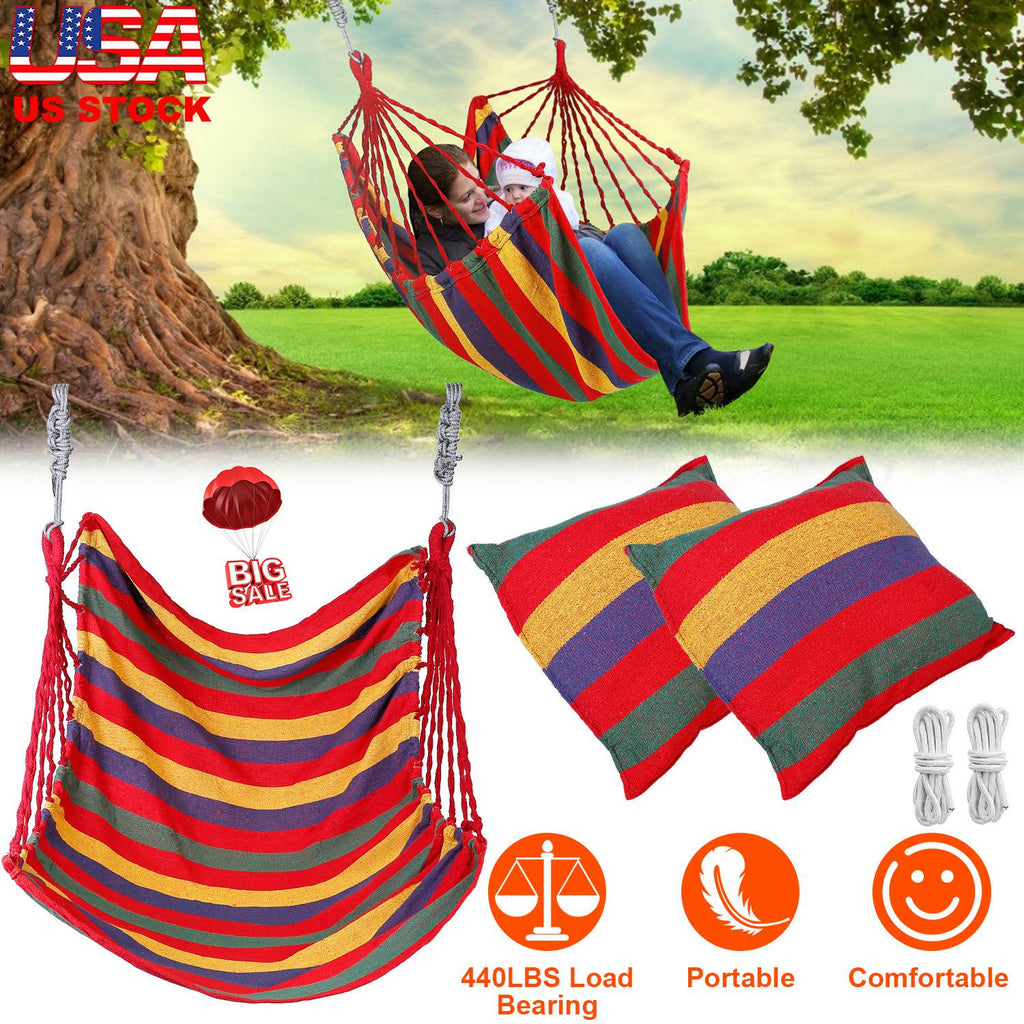 440 LBS Hammock Hanging Chair | Canvas Swing Seat with 2 Pillows