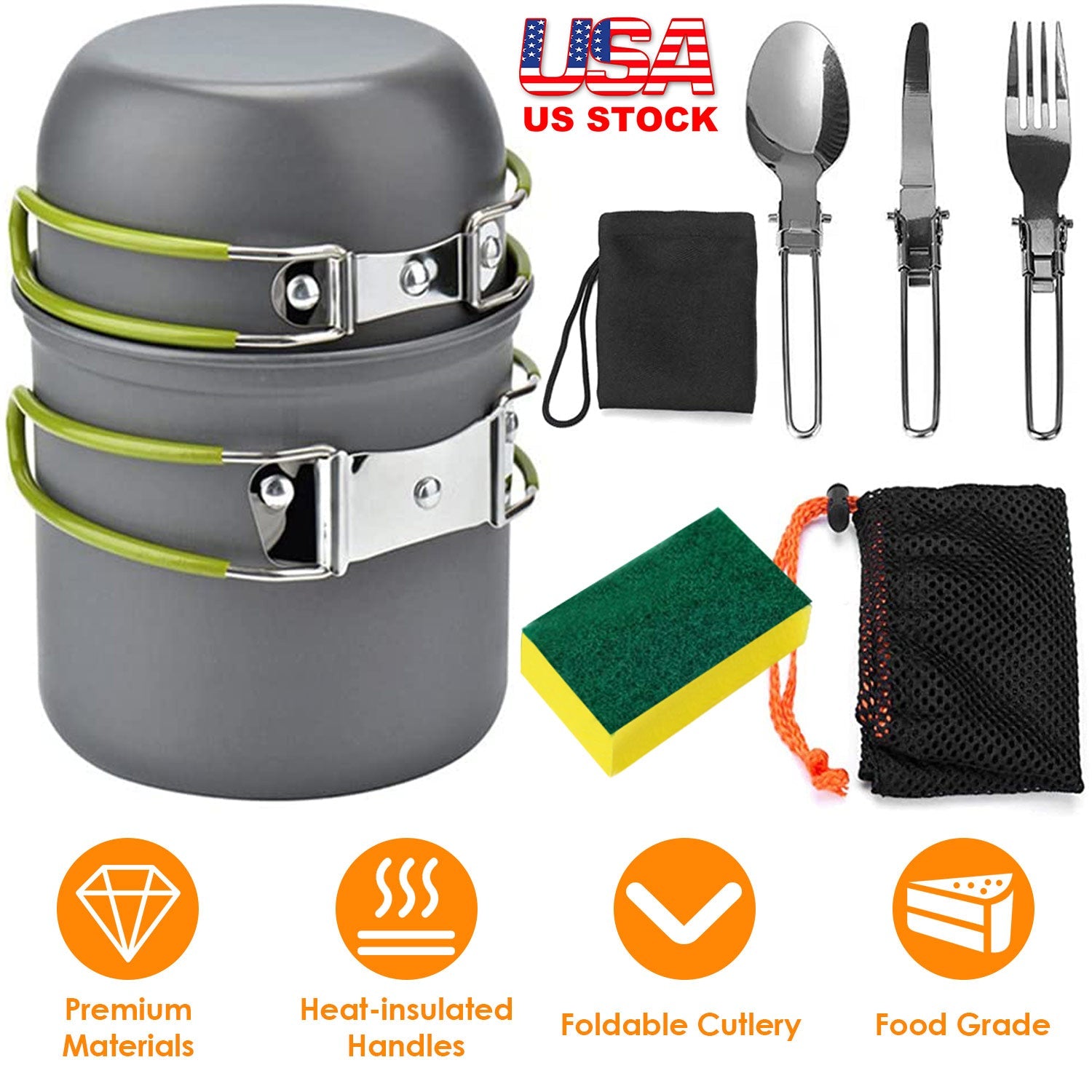 8-Piece Camping Cookware Set | Aluminum Pot, Lid & Utensils