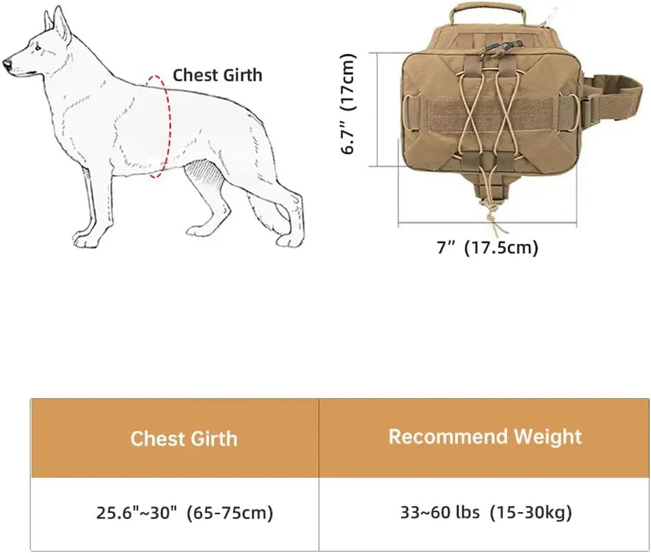 Dog Backpack Tactical Saddle Bag 900D Nylon Hiking Camping Pack Large Dogs