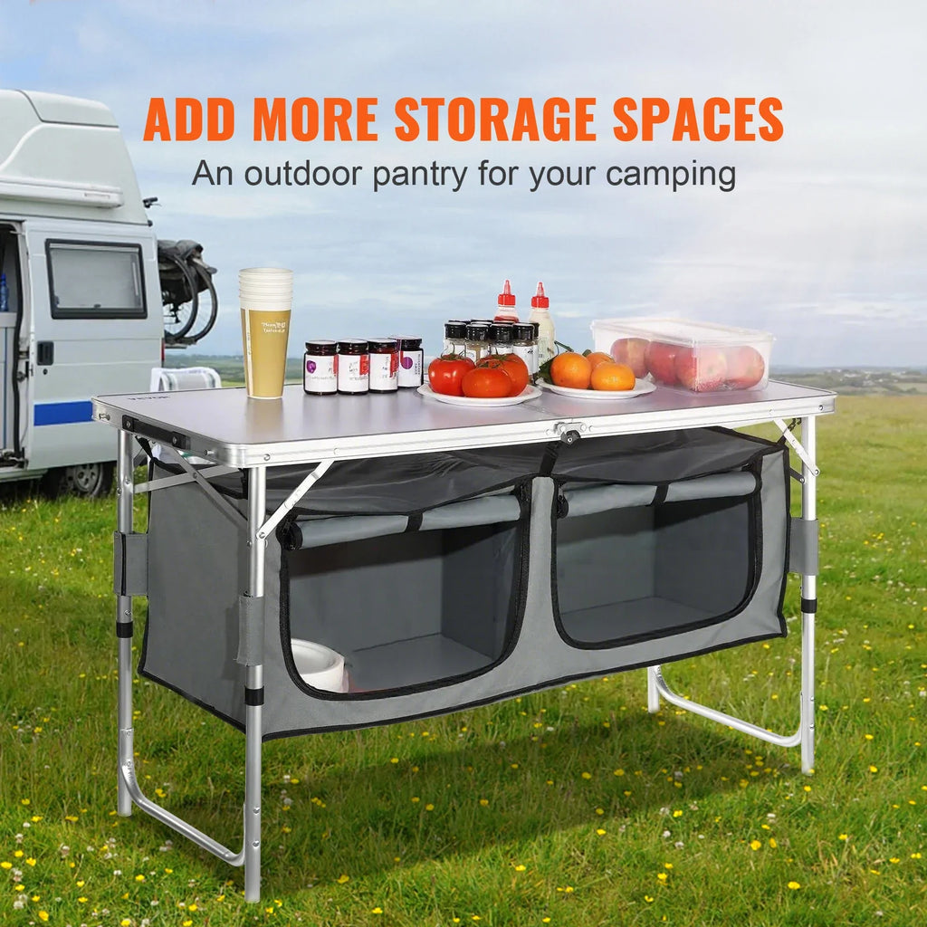 Folding Camping Kitchen Table | 3 Height Settings & Storage Compartments