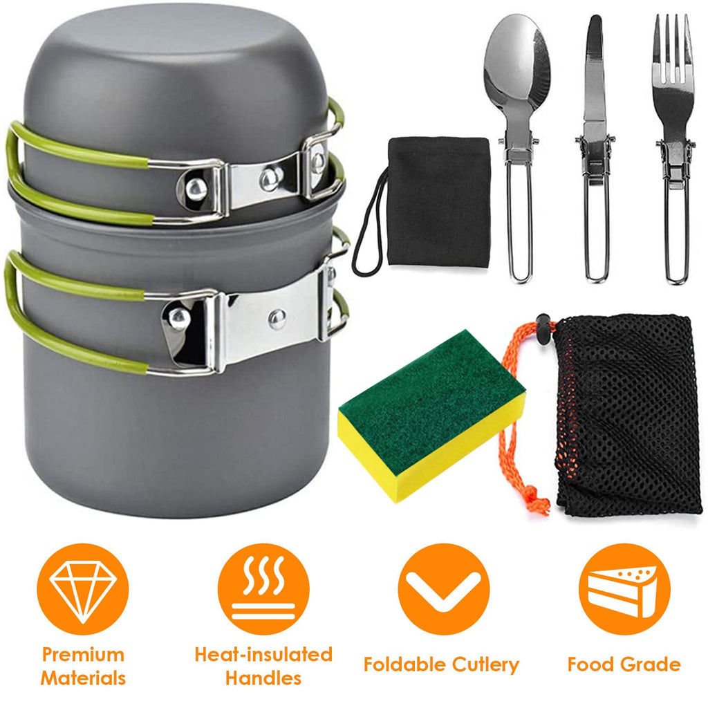 8-Piece Camping Cookware Set | Aluminum Pot, Lid & Utensils