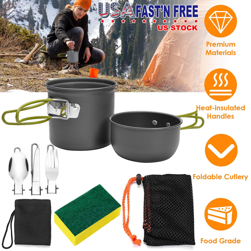 8-Piece Camping Cookware Set | Aluminum Pot, Lid & Utensils
