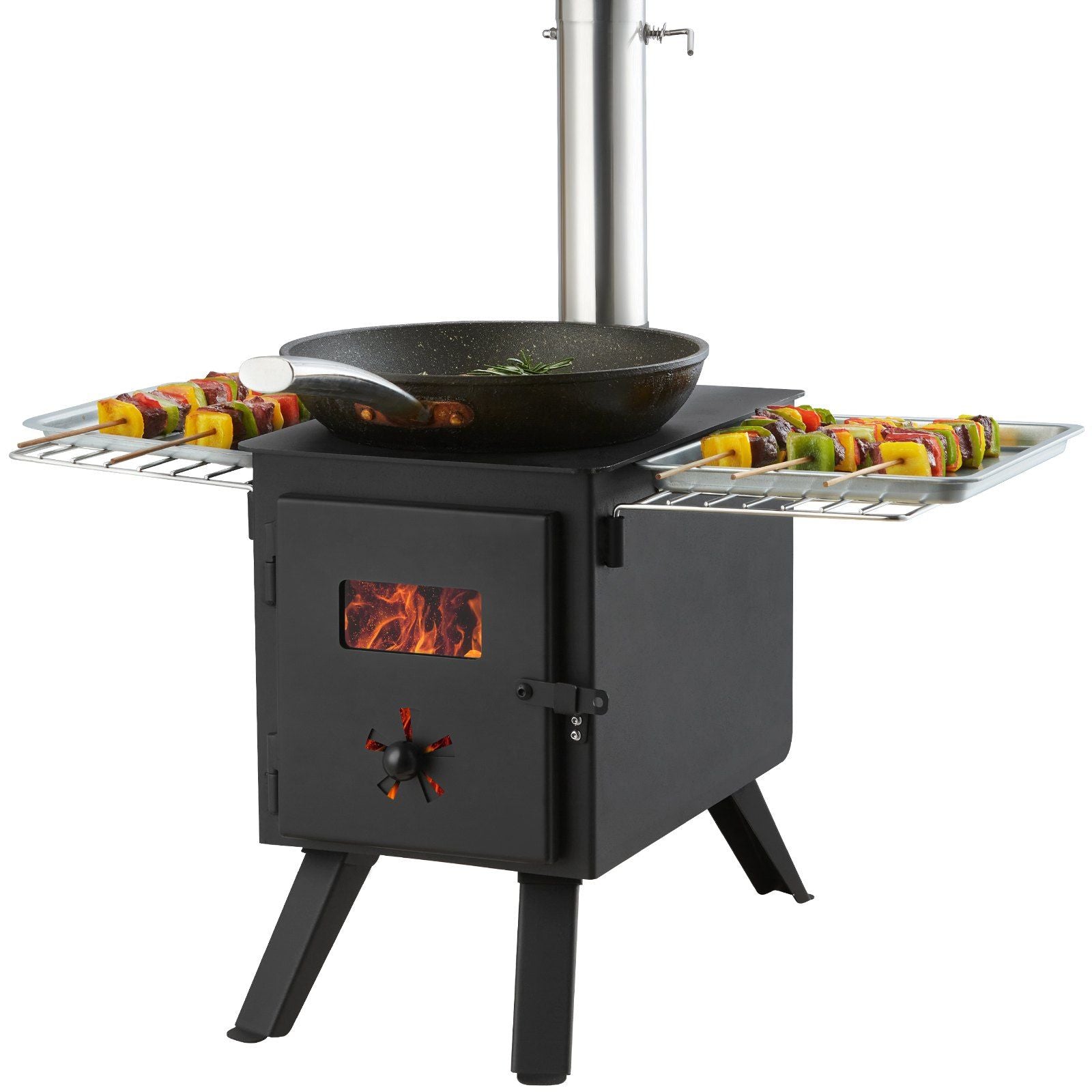 Portable Wood Burning Tent Stove | 1400in³ Firebox & 86" Chimney | 9 Accessories