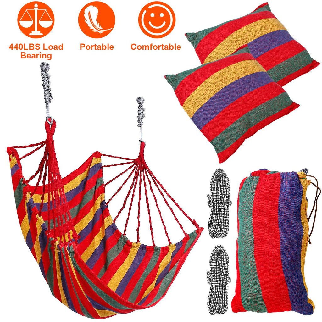 440 LBS Hammock Hanging Chair | Canvas Swing Seat with 2 Pillows