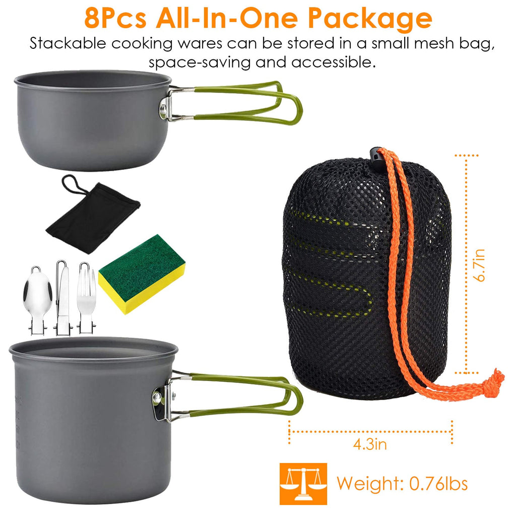 8-Piece Camping Cookware Set | Aluminum Pot, Lid & Utensils