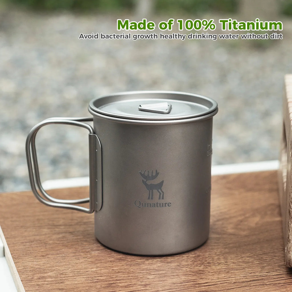 Pure Titanium Folding Mug Lightweight Durable with Lid for Outdoor Camping