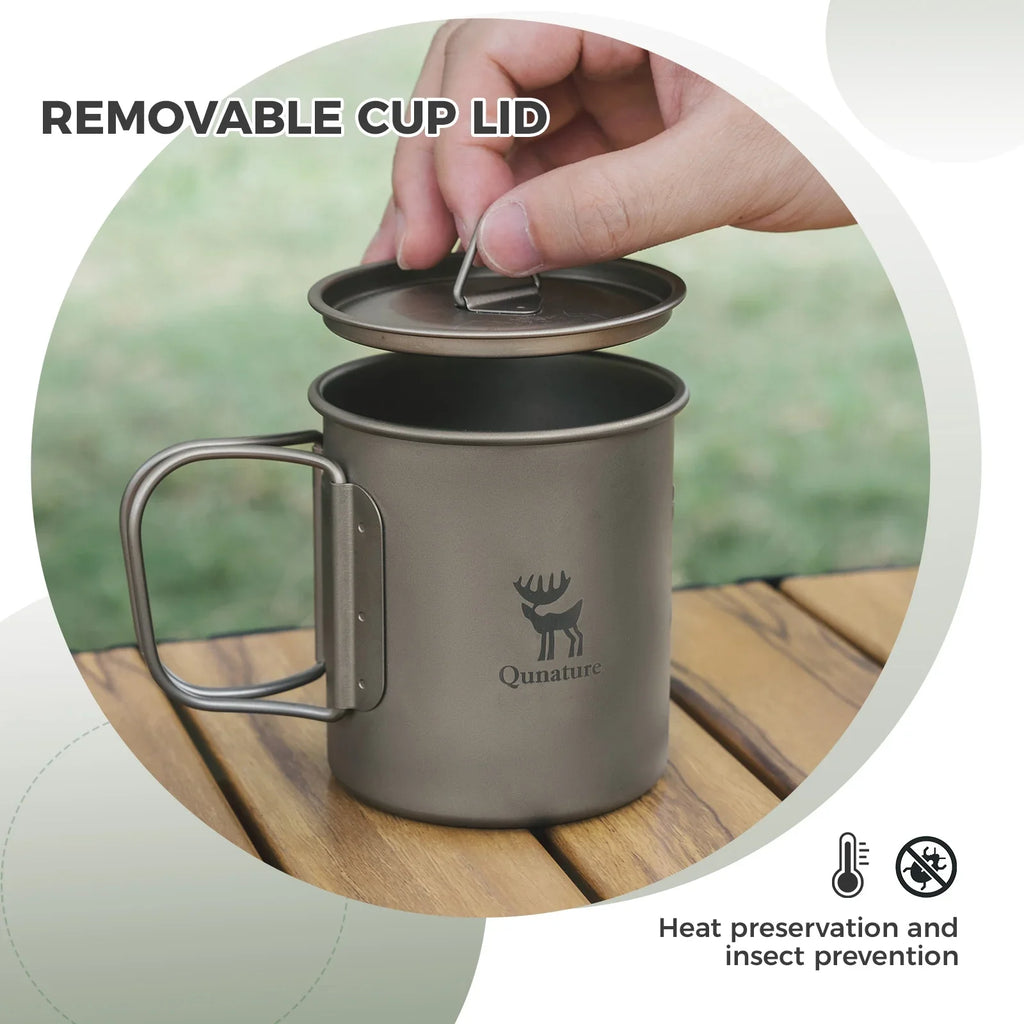 Pure Titanium Folding Mug Lightweight Durable with Lid for Outdoor Camping